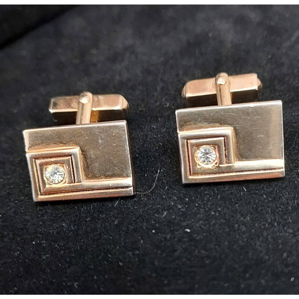 Vintage Swank Gold Tone and Rhinestone Cufflinks